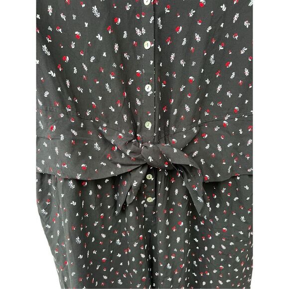 J. JILL Black Floral Button Front Elastic Waist Jumpsuit career short sleeve XL - Picture 4 of 7